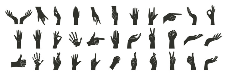 Hand Silhouette Collection. Vector Icons Set on Transparent Background