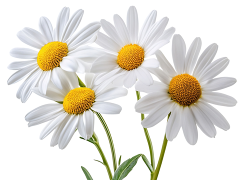Four white daisies bouquet isolated on transparent background