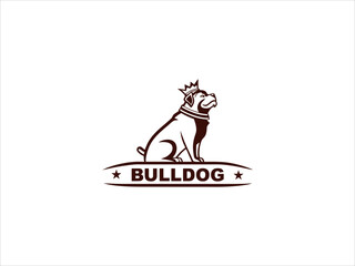 Brown Bulldog Wearing Crown Sitting on Banner V E C T O R Illustration Logo Design king royal