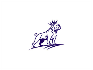 Dark Blue V E C T O R Bulldog Wearing a Crown Standing on a Hill Logo Design king royal