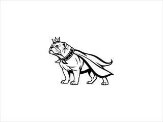 Fototapeta premium Black and White Vector Illustration of a Bulldog Wearing a Crown and Cape king