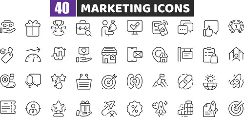 Marketing Outline Icons for Digital Strategy, Advertising, and E-commerce