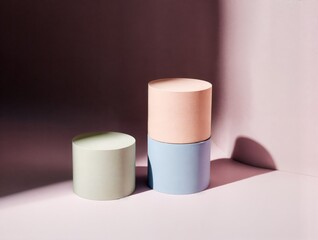 Stacked Pastel Cylinders with Gradient Shadows