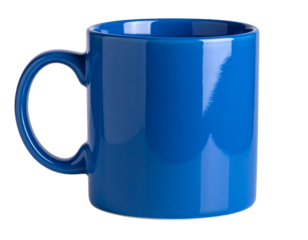  Sleek Blue Ceramic Mug with Glossy Finish on Transparent Background PNG