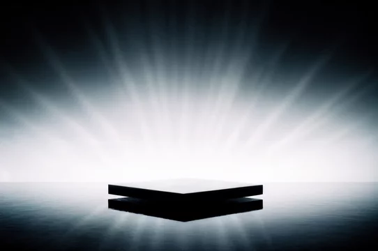 Minimal Dark Podium with Reflection and Overhead Light
