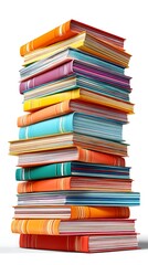 Fototapeta premium Stack of Vividly Colored Books on White Background Education and Knowledge Concept