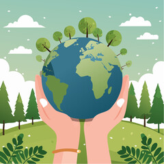 Save the Earth Concept with Hands Holding Green Planet