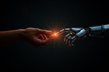 Human Hand Touching Robot Hand: AI Connection