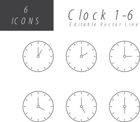 Time and Clock Line Icons, Editable Lines vector icons