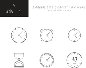 Time and Clock Line Icons, Editable Lines vector icons