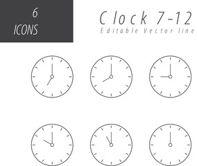 Time and Clock Line Icons, Editable Lines vector icons