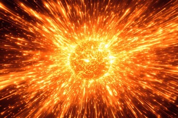 Fiery explosion of light and energy in space with radiant bursts symbolizing cosmic power, creation, and universal expansion
