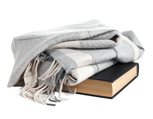  Soft Cozy Blanket Draped Over Closed Book on Transparent Background PNG