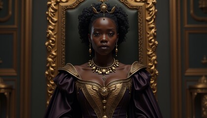 Obraz premium African Woman in Royal Dress on Throne