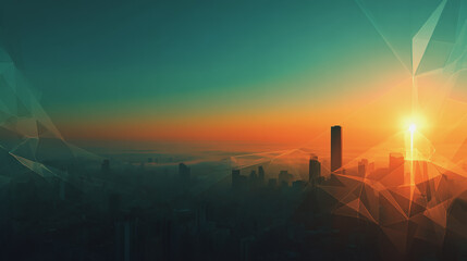 Smart digital Innovation city with connection network reciprocity over the sunset cityscape. of future wireless digital city and social media networking systems that connects people with in city