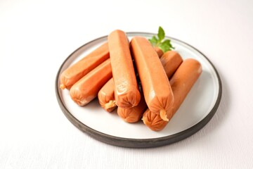 Smoked pork and chicken sausage on white background,	