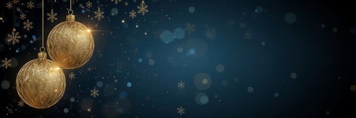Fototapeta premium Christmas-themed background and banner designs with premium and modern designs,Christmas balls with golden geometric line design hanging on a dark blue and black gradient background