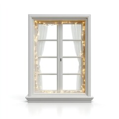 Obraz premium Cozy Window with Fairy Lights and Elegant Curtains for Home Decor