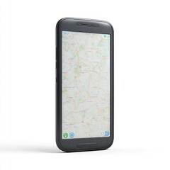 Smartphone on a white background displaying a detailed map
