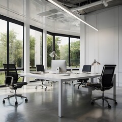 Modern office blur with white table front