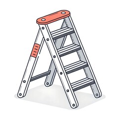 Step Ladder Icon - Folding Ladder Flat Line Vector