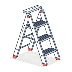 Step Ladder Icon - Folding Ladder Flat Line Vector