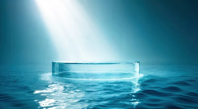 Floating Transparent Display with Water Reflections