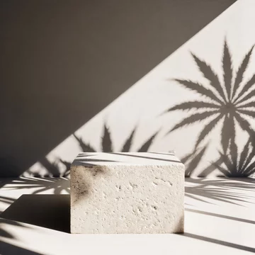 Concrete Display with Soft Natural Leaf Shadow