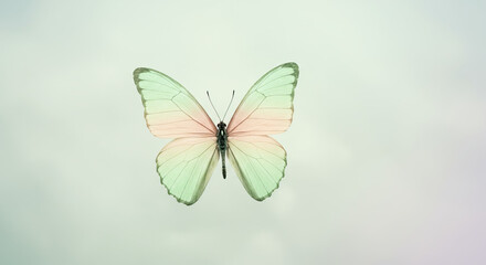 A serene and delicate butterfly with pastel hues against an ethereal background