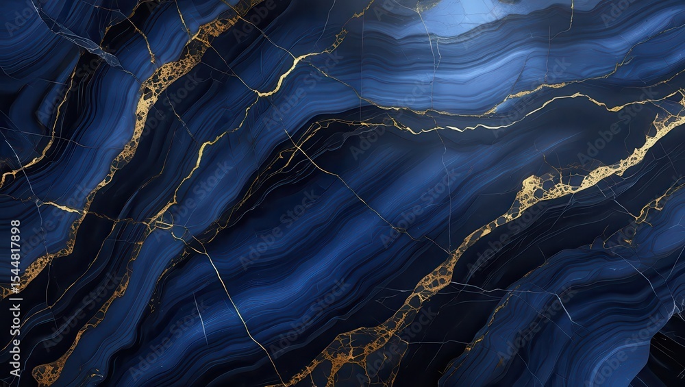 Poster abstract dark blue marble texture background with golden veins and swirling patterns design element
