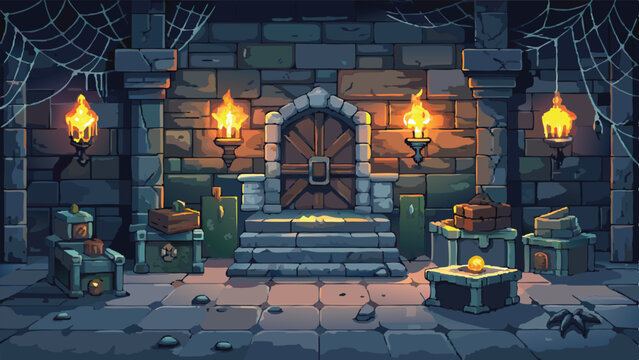 Pixel Art Fantasy Dungeon Background &ndash; Retro-Style RPG Dungeon Interior Scene