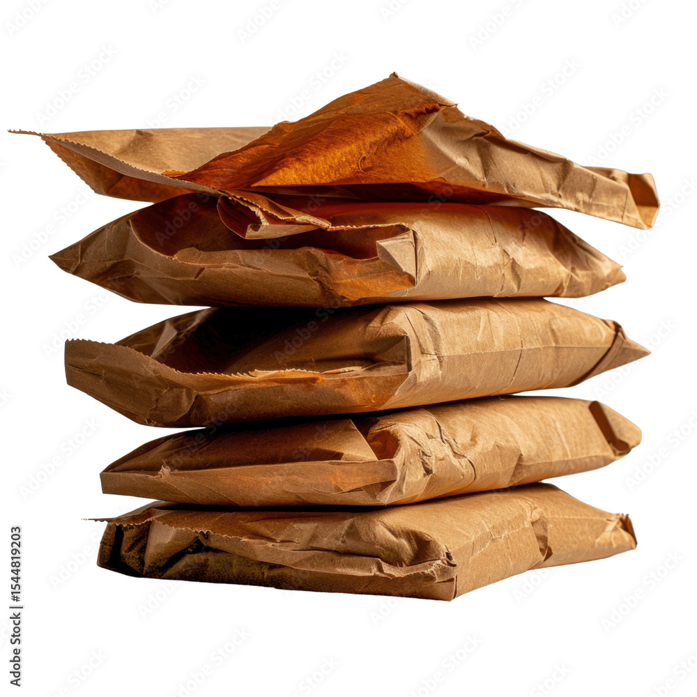 Poster stacked brown paper packages create rustic and organized appearance, perfect for storage or shipping