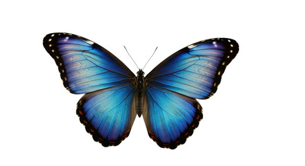 Vibrant blue morpho butterfly with detailed wing pattern isolated PNG with Transparent Background
