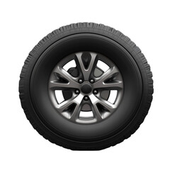 Obraz premium Black tire with silver alloy wheel automotive part close up view