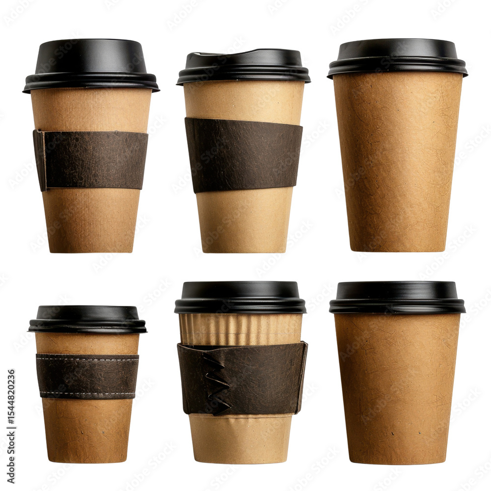 Poster reusable coffee cups in various sizes and styles, showcasing eco friendly design and practicality fo