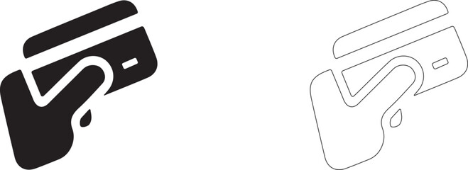 Bank card in hand. Vector icon on white background.