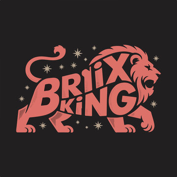 Red Lion Silhouette Brix King Text Graphic Design Coral Gold Stars Dark Background vector