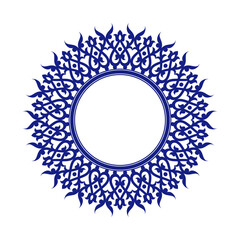Frame An elegant circular vector element for designs with an Eastern style, a place for text or calligraphy. Motif or ornament in blue color.