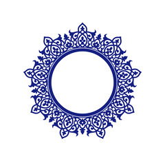 Frame An elegant circular vector element for designs with an Eastern style, a place for text or calligraphy. Motif or ornament in blue color.