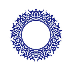 Frame An elegant circular vector element for designs with an Eastern style, a place for text or calligraphy. Motif or ornament in blue color.