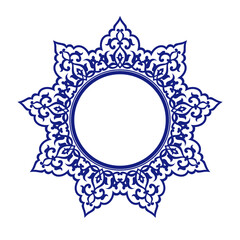 Frame An elegant circular vector element for designs with an Eastern style, a place for text or calligraphy. Motif or ornament in blue color.