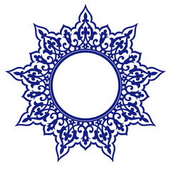 Frame An elegant circular vector element for designs with an Eastern style, a place for text or calligraphy. Motif or ornament in blue color.