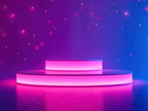 Futuristic Display Stage with Pink and Blue Glow