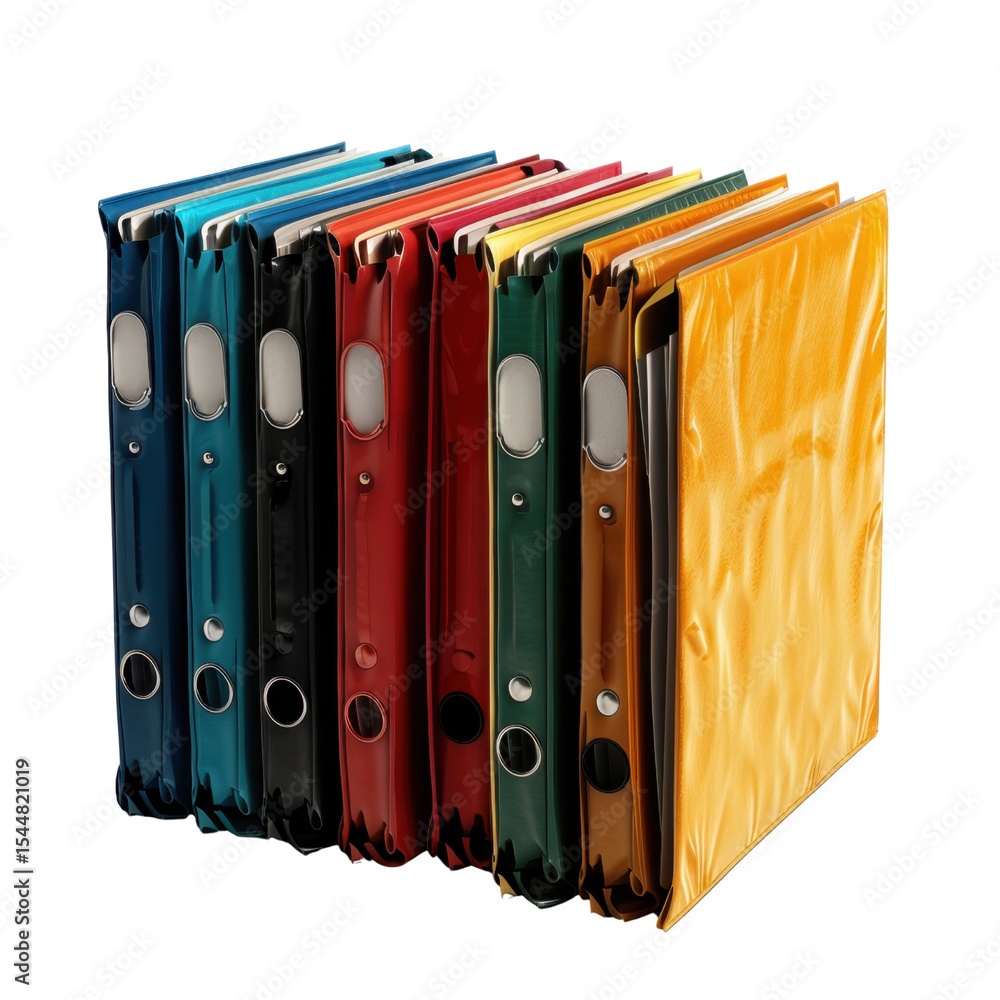 Aufkleber colorful binders arranged neatly, showcasing variety of colors and textures, perfect for organizing 