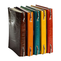 Colorful binders arranged neatly, showcasing variety of vibrant colors and textures, perfect for organizing documents and adding pop of color to