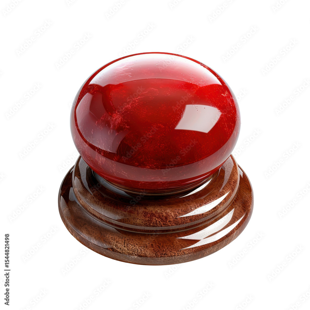 Aufkleber glossy red orb resting polished wooden base, showcasing blend of elegance and simplicity. vibrant co