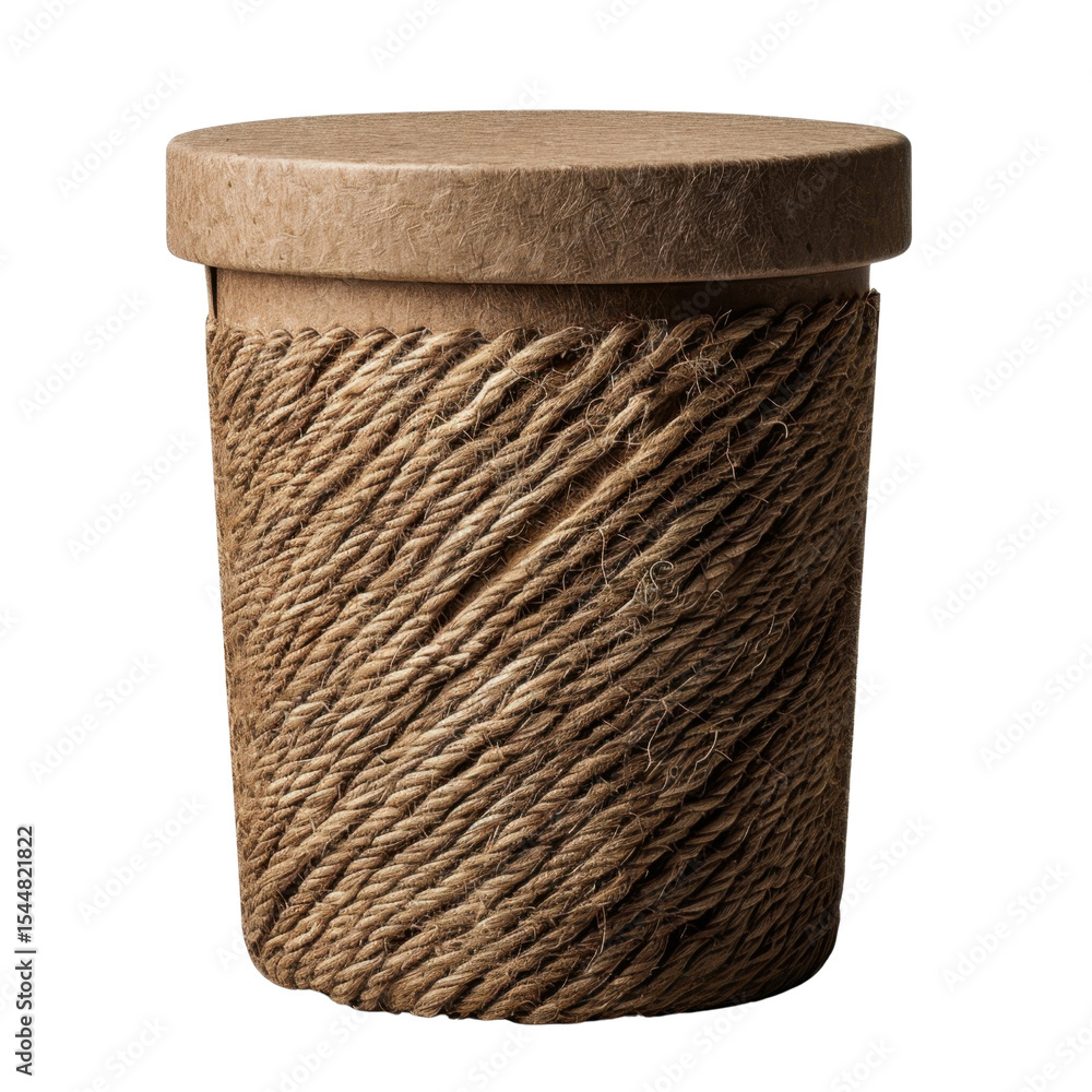 Poster natural rope container with textured design, perfect for storage or decoration, adding rustic touch 