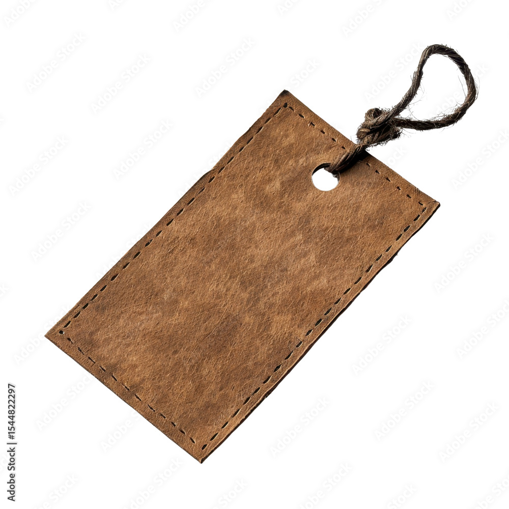 Poster rustic brown leather tag with string loop, perfect for labeling or branding items. its textured surf