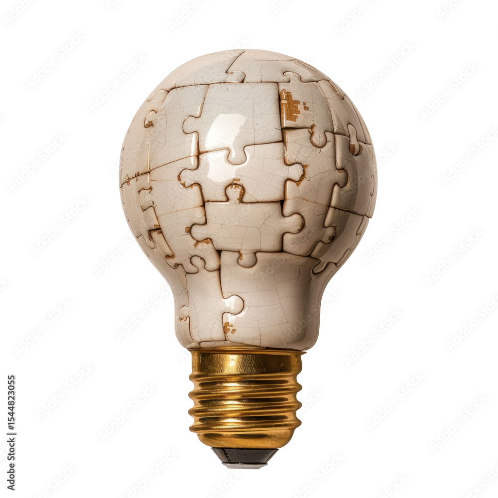 Poster creative light bulb designed with puzzle pattern, symbolizing ideas and problem solving. this unique