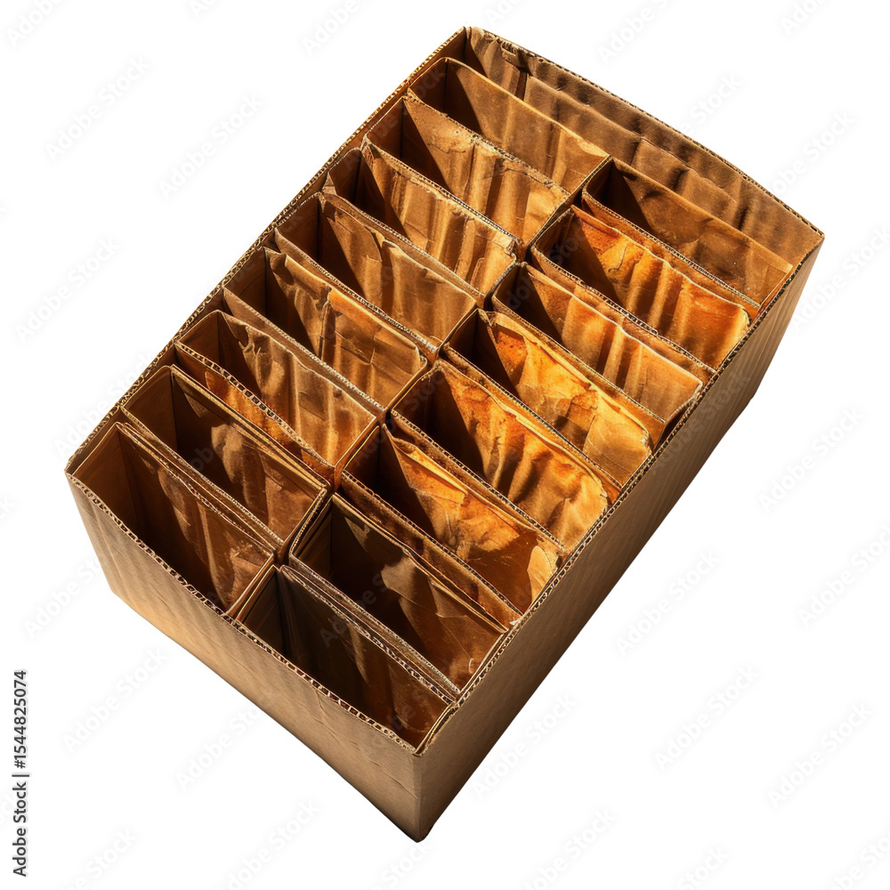 Poster cardboard box with multiple compartments, designed for organizing items, showcasing unique interior 